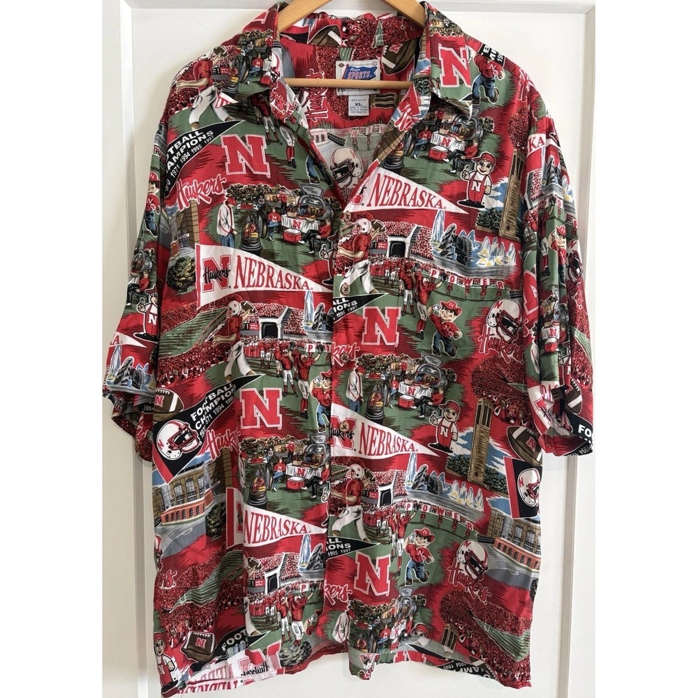 Vintage Reyn Spooner Nebraska Cornhuskers Rayon Hawaiian Shirt Men's XL RARE